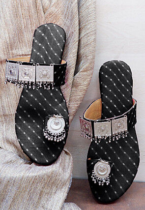 Leheriya Printed Georgette Kolhapuri in Black