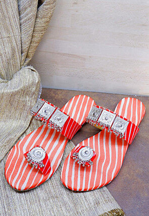 Leheriya Printed Georgette Kolhapuri in Coral