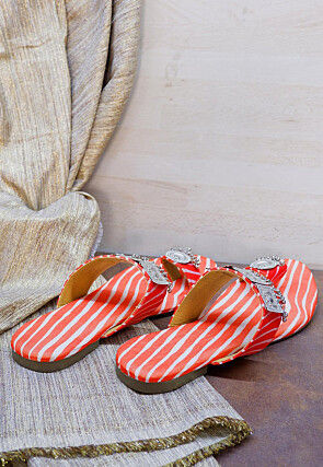 Leheriya Printed Georgette Kolhapuri in Coral