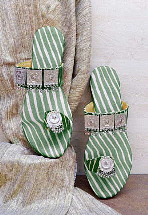 Leheriya Printed Georgette Kolhapuri in Dark Green