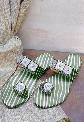 Leheriya Printed Georgette Kolhapuri in Dark Green