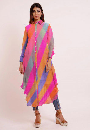 Leheriya Printed Georgette Kurta in Multicolor