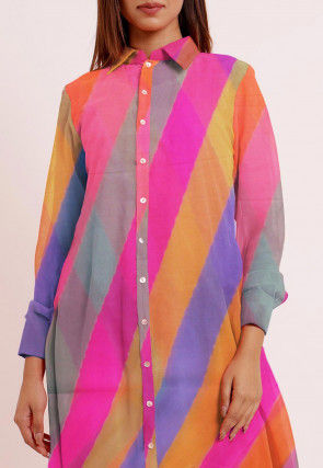 Leheriya Printed Georgette Kurta in Multicolor