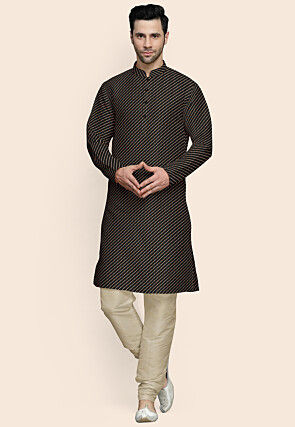 Leheriya Printed Georgette Kurta Set in Black