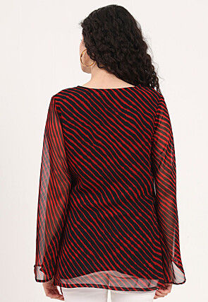 Leheriya Printed Georgette Kurti in Black and Red