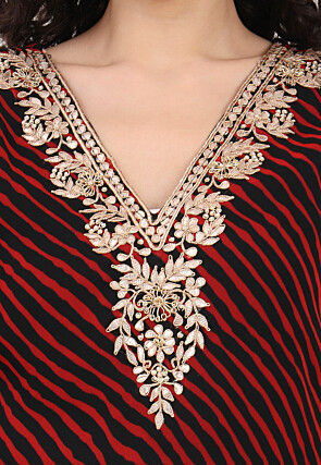 Leheriya Printed Georgette Kurti in Black and Red