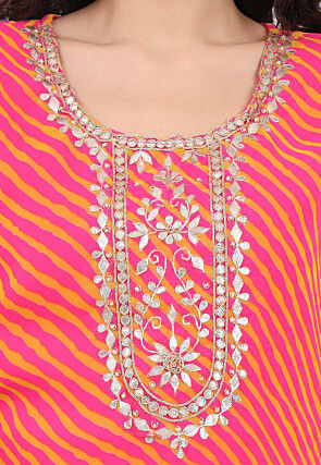 Leheriya Printed Georgette Kurti in Pink and Yellow