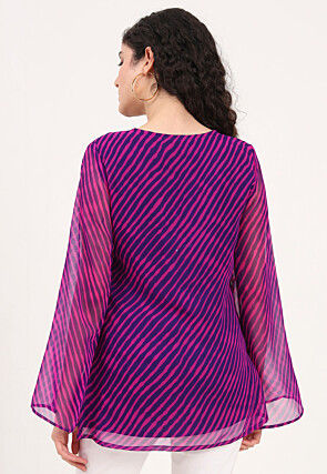 Leheriya Printed Georgette Kurti in Purple and Pink