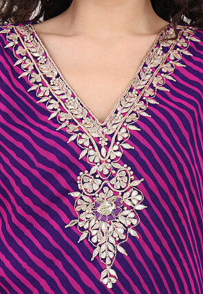 Leheriya Printed Georgette Kurti in Purple and Pink
