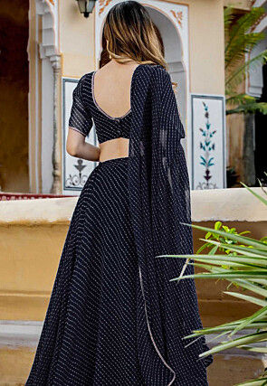 Leheriya Printed Georgette Lehenga in Black