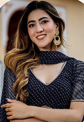 Leheriya Printed Georgette Lehenga in Black