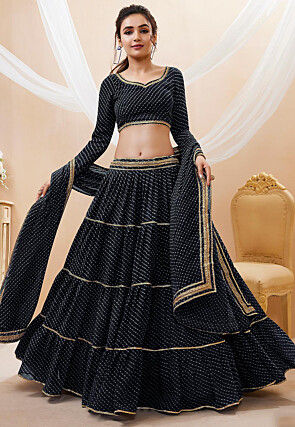 Leheriya Printed Georgette Lehenga in Black