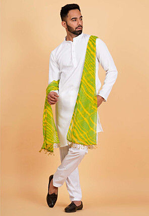 Leheriya Printed Georgette Men Dupatta in Green