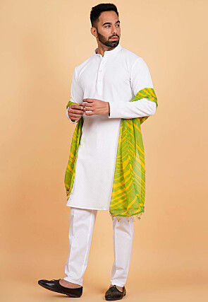 Leheriya Printed Georgette Men Dupatta in Green