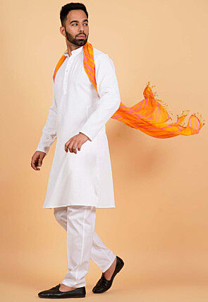 Leheriya Printed Georgette Men Dupatta in Mustard