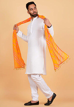 Leheriya Printed Georgette Men Dupatta in Mustard