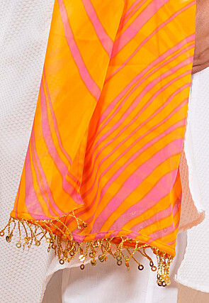 Leheriya Printed Georgette Men Dupatta in Mustard