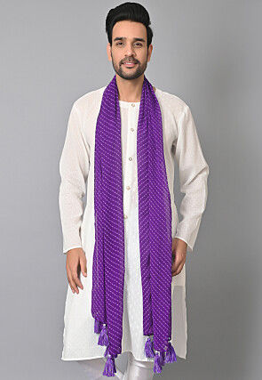 Leheriya Printed Georgette Men Dupatta in Purple
