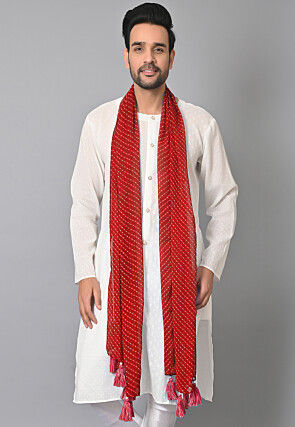 Leheriya Printed Georgette Men Dupatta in Red