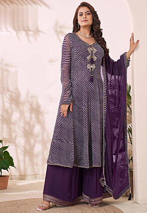 Leheriya Printed Georgette Pakistani Suit in Purple