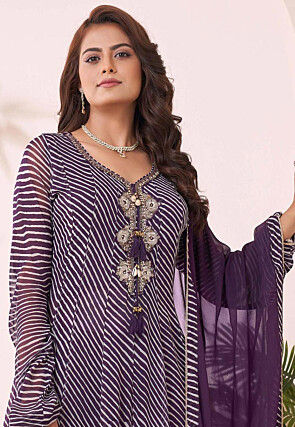 Leheriya Printed Georgette Pakistani Suit in Purple