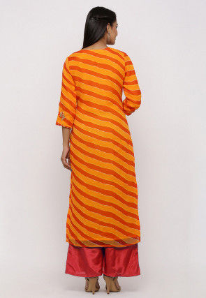 Leheriya Printed Georgette Pakistani Suit in Yellow and Orange