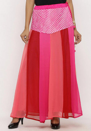 Leheriya Printed Georgette Panelled Skirt in Multicolor