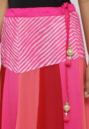 Leheriya Printed Georgette Panelled Skirt in Multicolor
