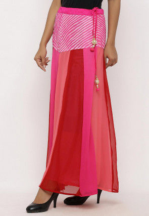 Leheriya Printed Georgette Panelled Skirt in Multicolor