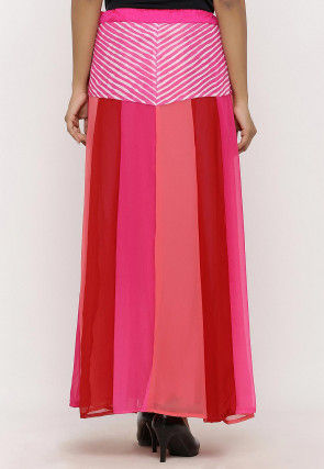 Leheriya Printed Georgette Panelled Skirt in Multicolor