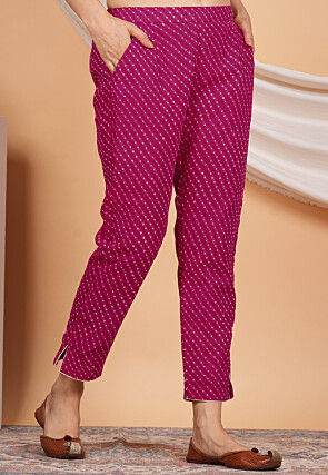 Leheriya Printed Georgette Pant in Fuchsia