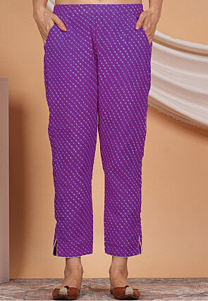 Leheriya Printed Georgette Pant in Purple