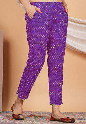 Leheriya Printed Georgette Pant in Purple
