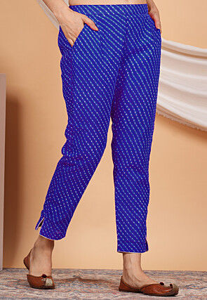 Leheriya Printed Georgette Pant in Royal Blue