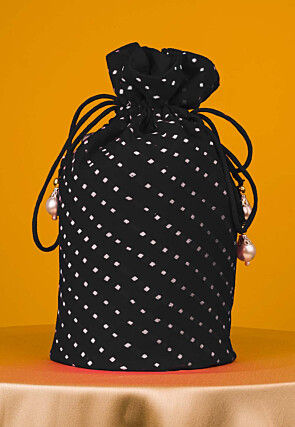 Leheriya Printed Georgette Potli Bag in Black