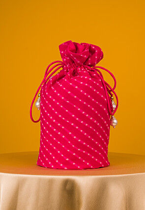 Leheriya Printed Georgette Potli Bag in Fuchsia