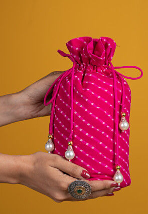 Leheriya Printed Georgette Potli Bag in Fuchsia