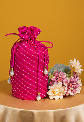Leheriya Printed Georgette Potli Bag in Fuchsia