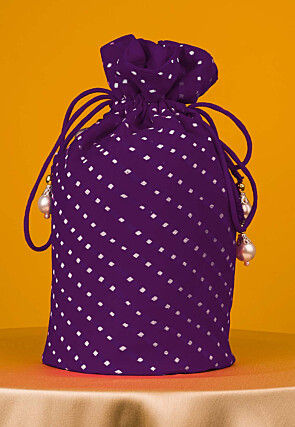 Leheriya Printed Georgette Potli Bag in Purple