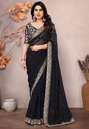 Leheriya Printed Georgette Saree in Black