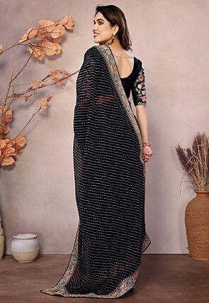 Leheriya Printed Georgette Saree in Black