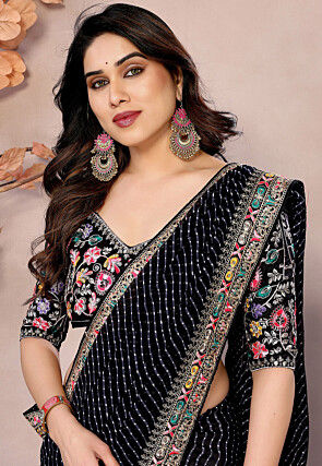 Leheriya Printed Georgette Saree in Black