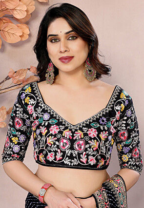 Leheriya Printed Georgette Saree in Black