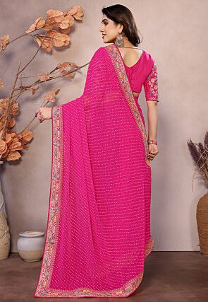 Leheriya Printed Georgette Saree in Fuchsia