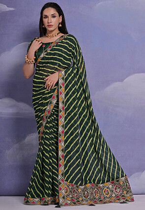 Leheriya Printed Georgette Saree in Green