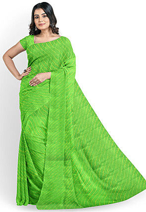 Leheriya Printed Georgette Saree in Green