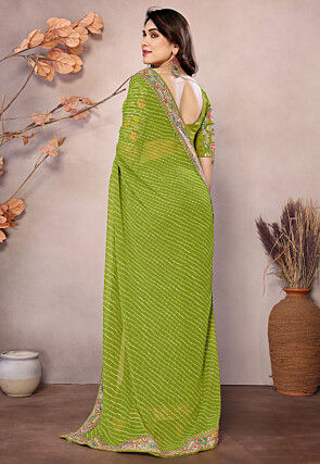 Leheriya Printed Georgette Saree in Light Green