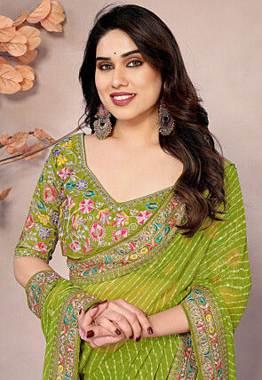 Leheriya Printed Georgette Saree in Light Green