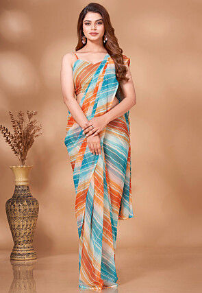Leheriya Printed Georgette Saree in Multicolor