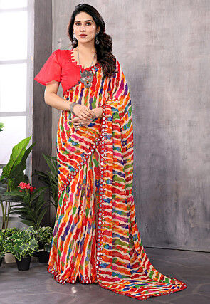 Leheriya Printed Georgette Saree in Multicolor